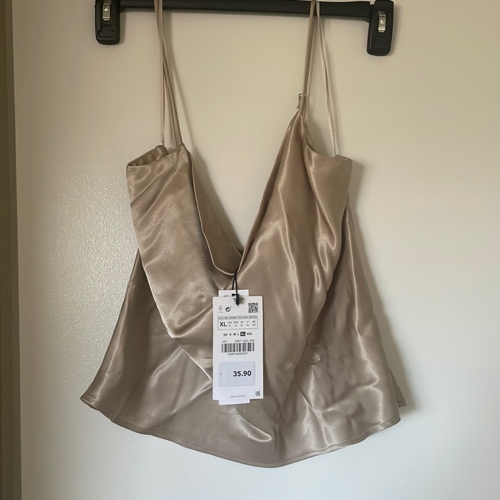 Zara silk cami beige